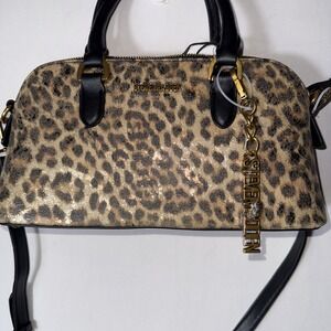 Steve Madden Women's Leopard Bysmth Satchel Crossbody Handbag Purse Brown Black